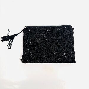 Elegant Black Beaded Small Clutch